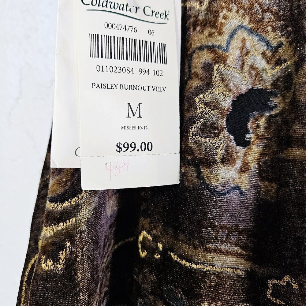 Coldwater Creek Bohemian Brown Paisley Burnout Velvet Midi Skirt Size M - Picture 3 of 9